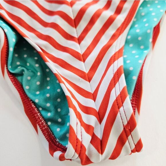 Guess Y2K Vintage Red Stripped Halter Plunge Neck One Piece Bathing Swim Suit XS - Picture 3 of 9